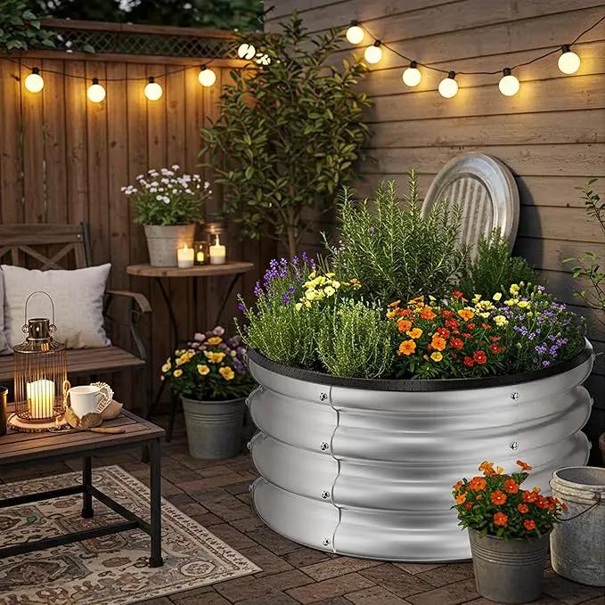 ZXZYHFTY Round Galvanized Raised Garden Bed kit,Silver Outdoor Garden Raised Planter Box, Round Large Metal Raised Garden Beds for Vegetable 2 * 2 * 1ft 1 Pack by GreenHaven Gardens