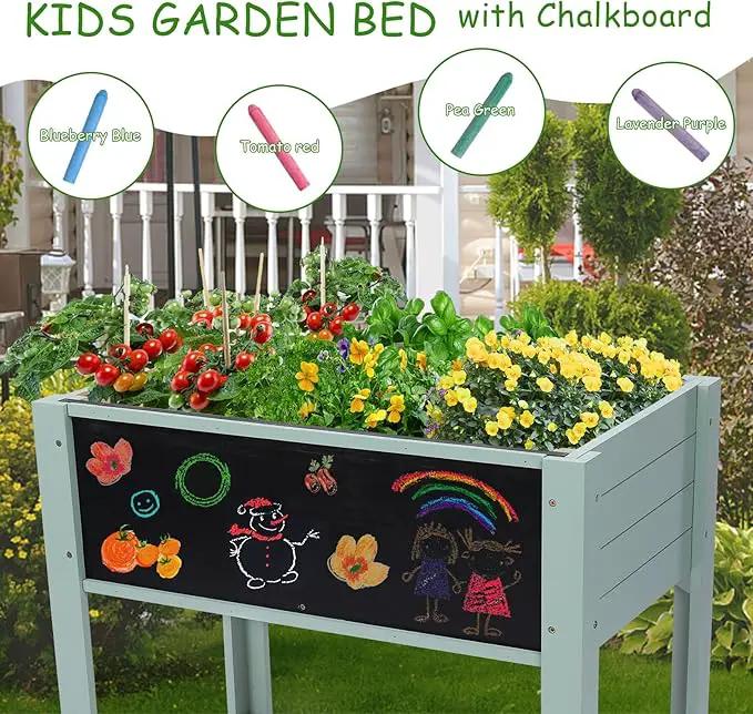 WONDER GARDEN Raised Garden Bed-Planters for Outdoor Plants - Wood Planter Boxes Outdoor for Kids with Legs and DIY Chalkboard for Vegetables Flower Herb by GreenHaven Gardens