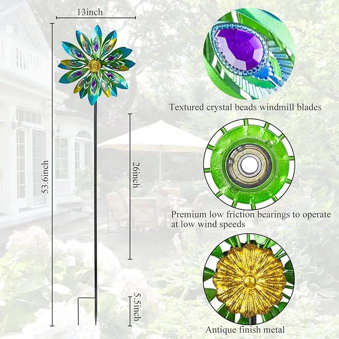 53 Inch Wind Spinner - Outdoor Metal Peacock Wind Sculptures for Garden, Patio, Yard, Lawn Decorations Double Windmill Spinner by GreenHaven Gardens