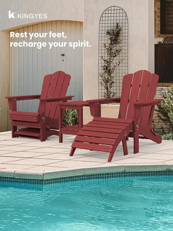 KINGYES Folding Adirondack Ottomans Set of 2 for Adirondack Chair, Red by GreenHaven Gardens