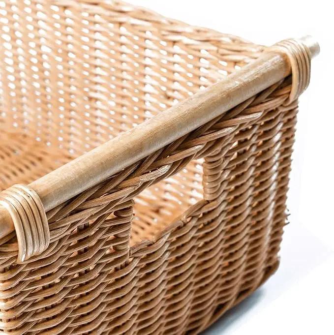 The Basket Lady Pole Handle Wicker Storage Basket, Large, 18 in L x 14.5 in W x 9 in H, Sandstone by GreenHaven Gardens