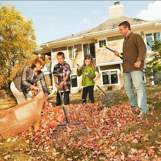 Metal Garden Rake, 5FT Rake for Leaves Lawns, 25 Metal Tines 18 inch Wide with Adjustable Handle Heavy Duty Yard Leaf Rakes for Gardening by GreenHaven Gardens