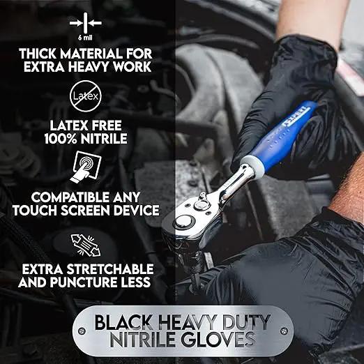 Heavy Duty 6 Mil Black Nitrile Gloves - Disposable, Latex & Powder Free | Mechanic, Food Prep & Tattoo | Rubber Gloves for Cooking, Cleaning & Household |Bulk Case of (1000) by GreenHaven Gardens