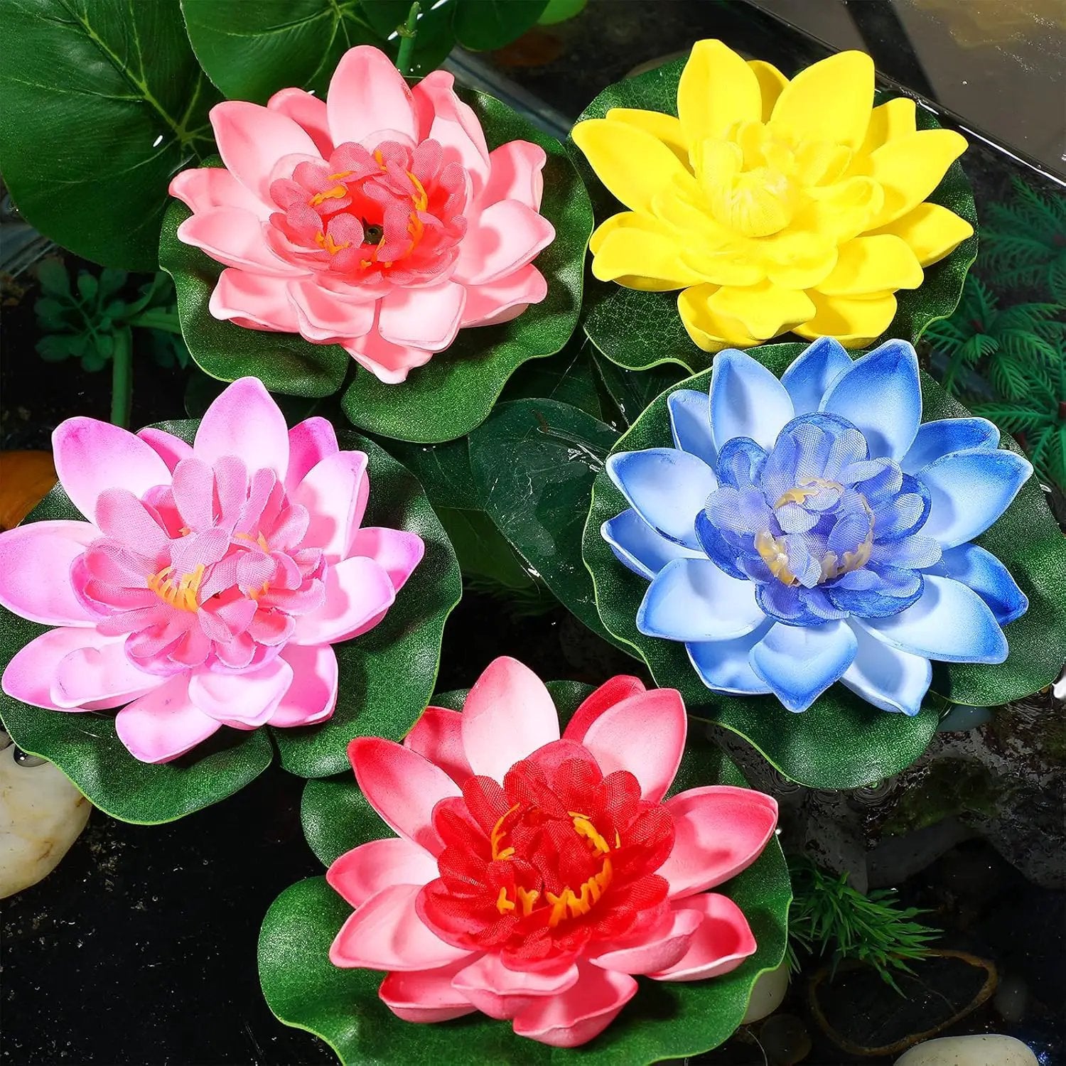 Artificial Floating Lotus Flower Water Lily Pads EVA Lotus Flower Water Lily Pads Leaves 5pcs for Pond Decoration by GreenHaven Gardens