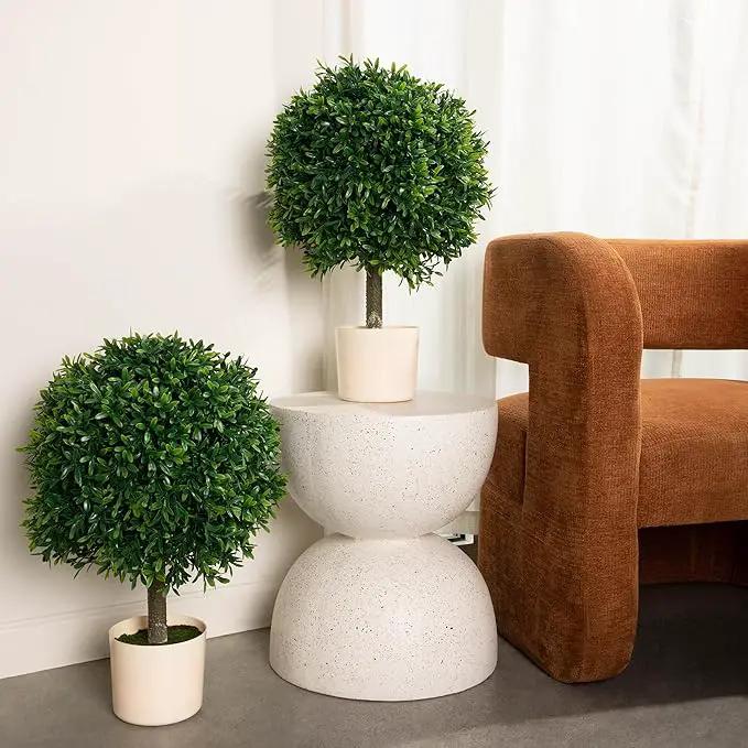Premium 16" Diameter Artificial Japanese Boxwood Topiary – Set of 2 Faux Plants in Beige Decorative Planters – Realistic, UV-Resistant, Weatherproof Outdoor & Indoor Décor by GreenHaven Gardens