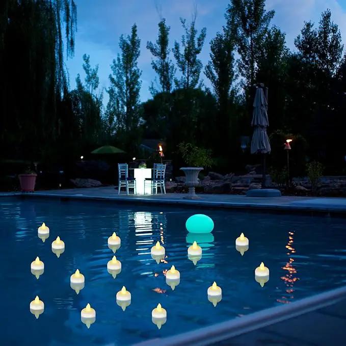 48 Pack Waterproof LED Floating Tea Lights, Flameless Flickering Battery Operated Outdoor Tealight Candles, White Water LED Votive Candles Bulk for Wedding Centerpiece Vase Halloween Decorations by GreenHaven Gardens