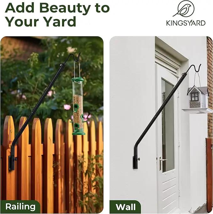 Kingsyard Heavy Duty Wall Mounted Deck Hook, 27"-39" Adjustable Metal Plant Wall Hanger for Hanging Bird Feeders, Planters, Lanterns, Wind Chimes, Wall Mounted by GreenHaven Gardens