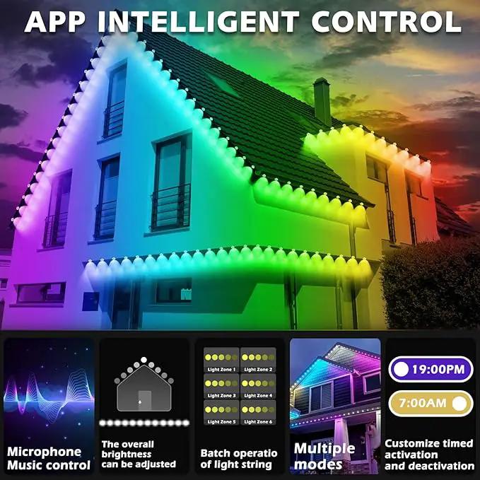 100FT Permanent Outdoor RGB Lights,Waterproof Smart LED Eaves Lights with App/Remote Control,for Christmas and All Holiday Decor,Daily and Accent Lighting,House Roof and Garden Lighting by GreenHaven Gardens