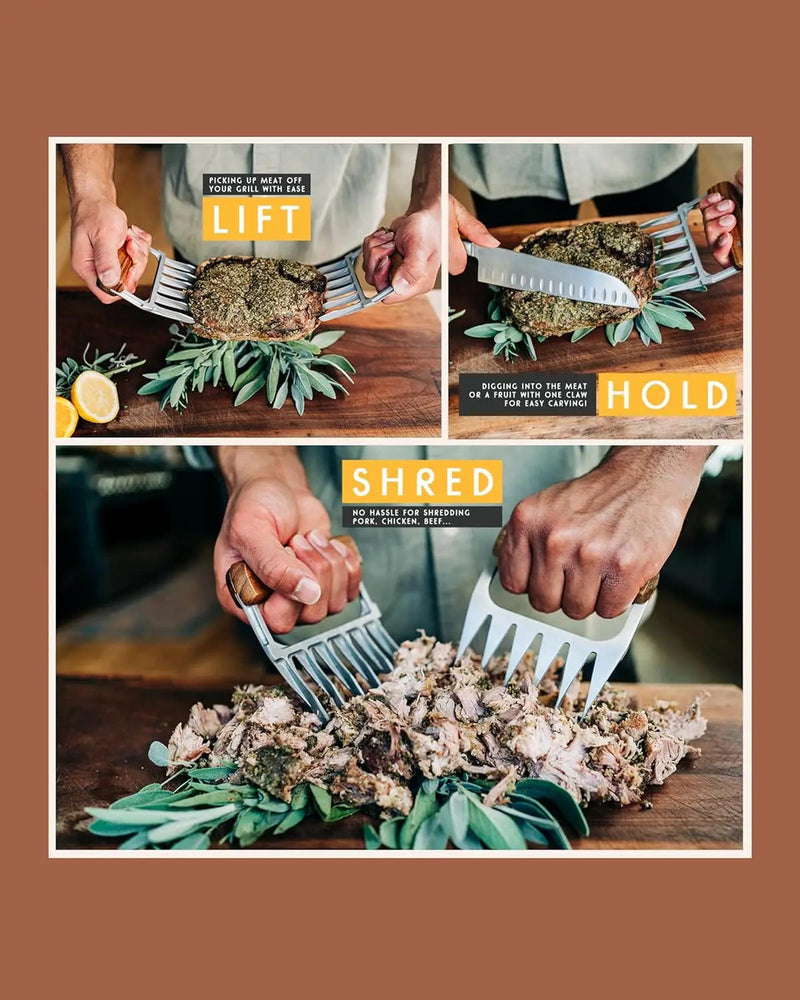 Premium 18/8 Stainless Steel Meat Shredder Claws with Wooden Handles: Effortlessly Shred, Pull, and Serve Pork, Turkey, Chicken, and Brisket! by GreenHaven Gardens