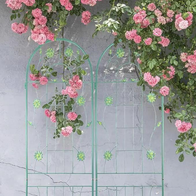2 Pack Metal Garden Trellis 71" H Garden Fence Rustproof Trellis for Climbing Plants Support Roses Flower Outdoor Lawn, Green by GreenHaven Gardens