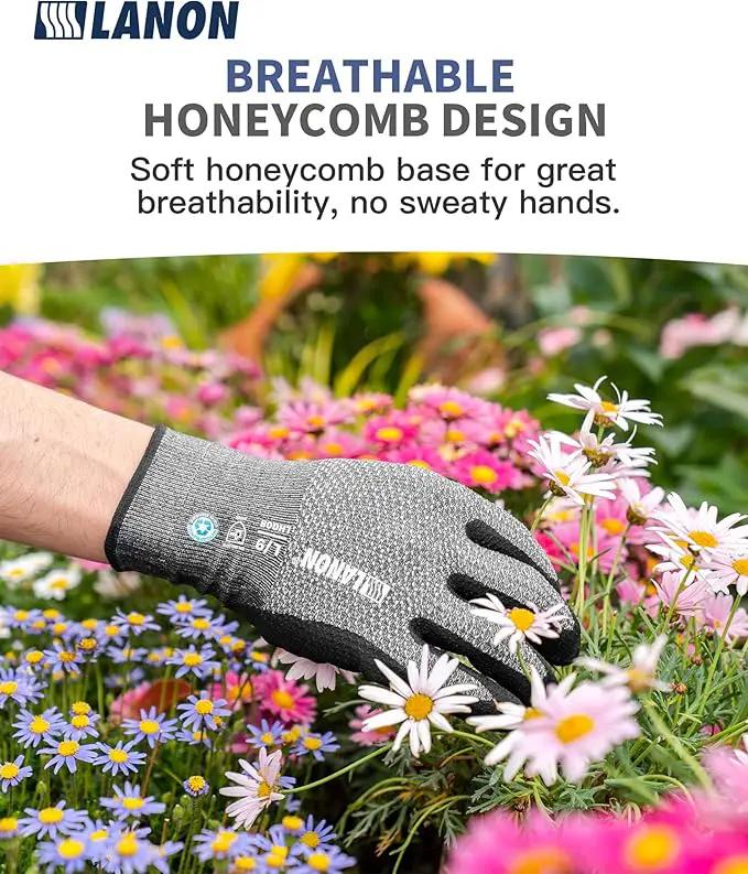 LANON Gardening Gloves for Men Women, 2 Pairs Nitrile Coated Garden Gloves with Grip, Breathable B.COMB AIR Technique, Dusty Olive & Bluebird, Medium by GreenHaven Gardens