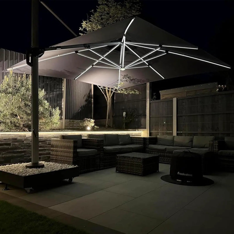PURPLE LEAF 9' X 12' Double Top Deluxe Solar Powered LED Rectangle Patio Umbrella Offset Hanging Umbrella Outdoor Market Umbrella Garden Umbrella, Grey by GreenHaven Gardens