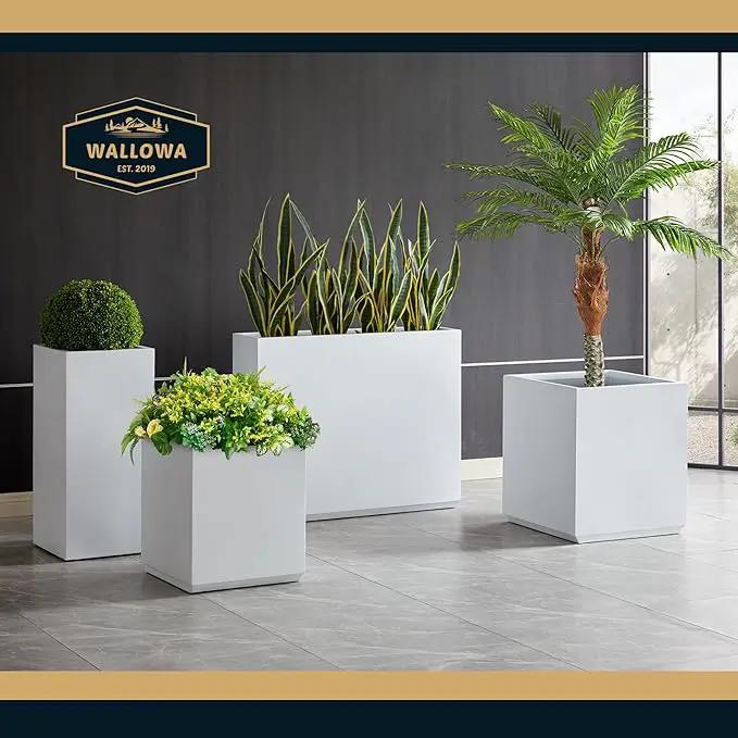 Metallic Heavy Planter for Outdoor Plants, 38Lx10Wx30H Inches Tall and Long Metal Divider Planter Box with for Outside & Indoor, Seamless (White) by GreenHaven Gardens