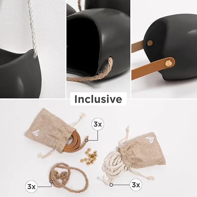 Wall Planters -Ellie- | Hanging Ceramic Plant Pots 3 Pieces | Wall Decoration for Indoors, Balcony and Garden | Graphite (Matte) by GreenHaven Gardens