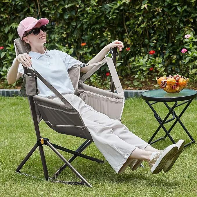 TIMBER RIDGE Hammock Camping Chair with Adjustable Backrest, Heavy Duty Folding Hammock Chair Supports 300lbs, Portable Hammock Chair for Camping, Travelling and Patio, Tan by GreenHaven Gardens