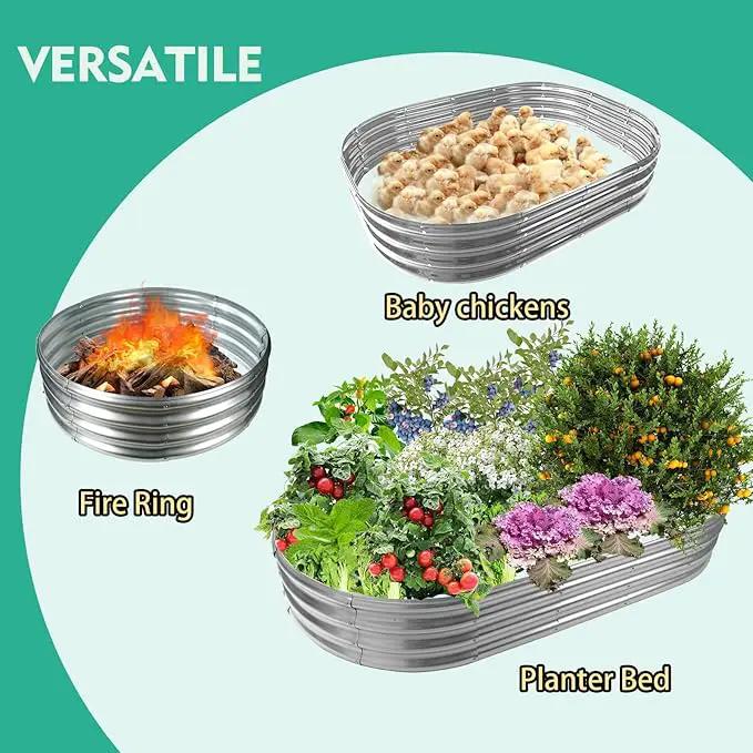 72X36X12 Inches Oval Galvanized Metal Garden Raised Bed/Plant Box for Planting,36 Inches Diameter Metal Fire Pit Ring,Small Animal Fence-3 in 1 Modular Design in Silver (6X3X1 FT, Oval) by GreenHaven Gardens