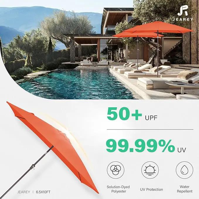 JEAREY 6.5x10 ft Rectangular Patio Umbrellas Outdoor Market Umbrella with Push Button Tilt and Crank, Rectangle Table Umbrella 6 Sturdy Ribs UV Protection for Pool Garden Backyard Deck, Orange by GreenHaven Gardens