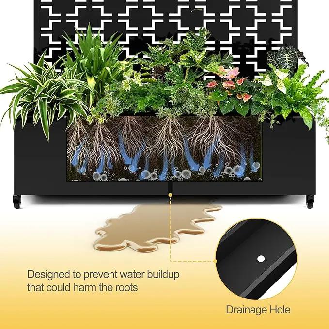 Raised Garden Bed with Trellis and Wheels,73"x47"x16" Metal Raised Garden Bed,Black Squared Metal Planter with Climbing Trellis for Vines & Vegetables by GreenHaven Gardens