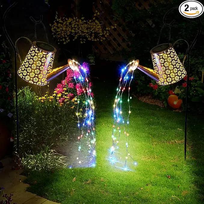 2 Pack Solar Watering Can Lights with Shepherd Hook, 8 Multi-Color Changing Modes, IP65 Waterproof, 60pcs String Lights for Outdoor Garden Pathway Lawn Patio Deck Walkway Courtyard by GreenHaven Gardens