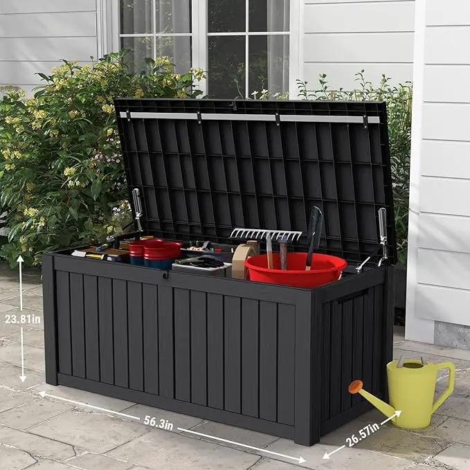 Mars Villa 119 Gallon Outdoor Storage Box Waterproof, Large Resin Deck Box for Pool Supplies Storage, Outdoor Patio Furniture Cushions, with Hydraulic Hinge, UV-Resistant and Weatherproof, Black by GreenHaven Gardens