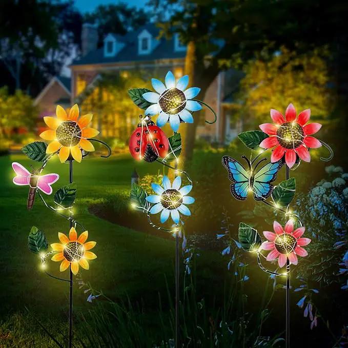 3 Pack Solar Garden Light, Sunflower & Insect Metal Solar Stake Lights, Outdoor Statues Figurine Lights for Spring Garden Lawn Patio Yard Decor by GreenHaven Gardens