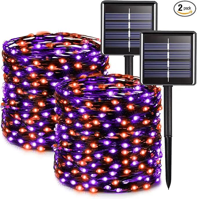 JMEXSUSS 2 Pack Solar Halloween Lights, Total 66FT 200 LED Orange and Purple Halloween Lights Outdoor Waterproof, 8 Mode Black Wire Solar String Lights for Tree Yard Spooky Party Halloween Decorations by GreenHaven Gardens