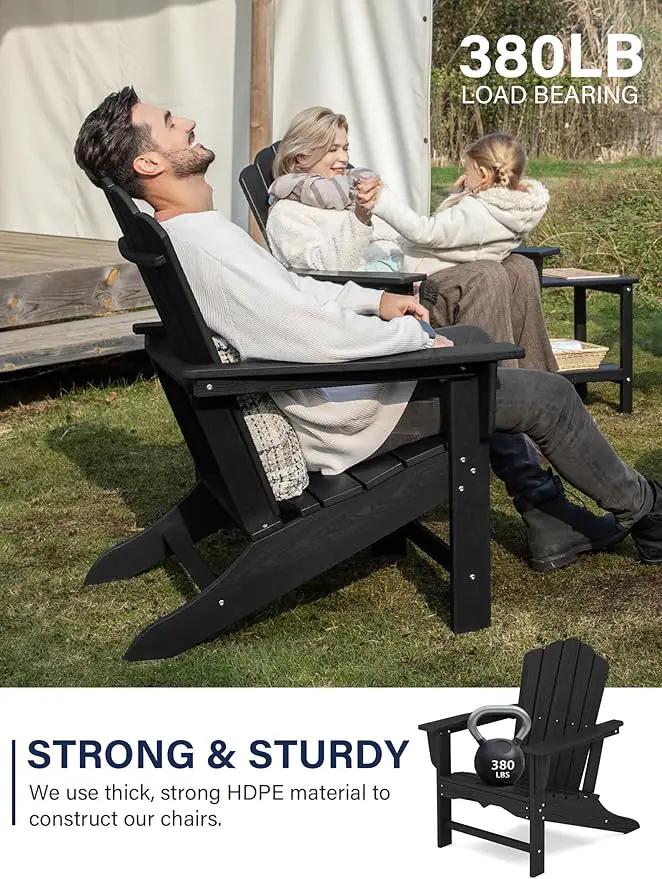 KINGYES HDPE Adirondack Chair, Classic All-Weather Adirondack Chair Set of 8, Black by GreenHaven Gardens