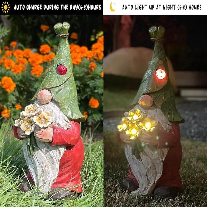 Garden Gnome Statue Outdoor Decor, Solar Garden Gnome Figurine Light, Resin Garden Statues Sculpture for Patio Yard Lawn Outdoor Garden Decorations by GreenHaven Gardens