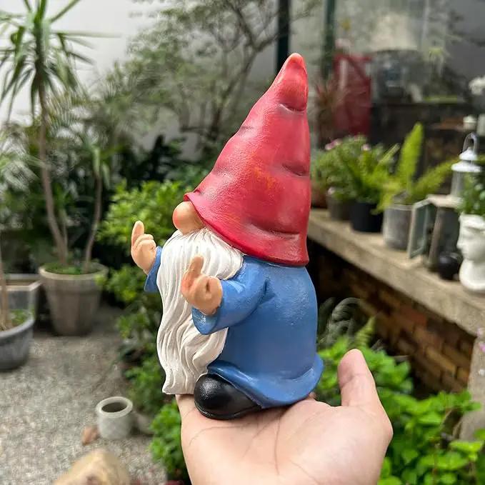 Middle Finger Gnome Statue 7.8in， Naughty Garden Gnome Statue Decoration and Lawn Ornament - Funny Garden Gnomes for Outdoor or Home Decor, Red, WSH004 by GreenHaven Gardens
