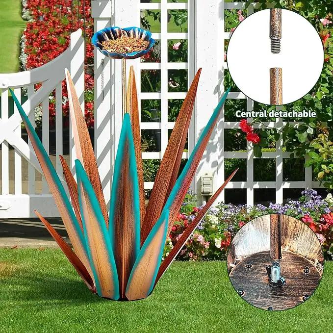 Large Tequila Rustic Sculpture, Rustic Metal Agave Plants for Outdoor, Home Decor Garden Yard Statue (Blue - L (W/Bird Feeder)) by GreenHaven Gardens