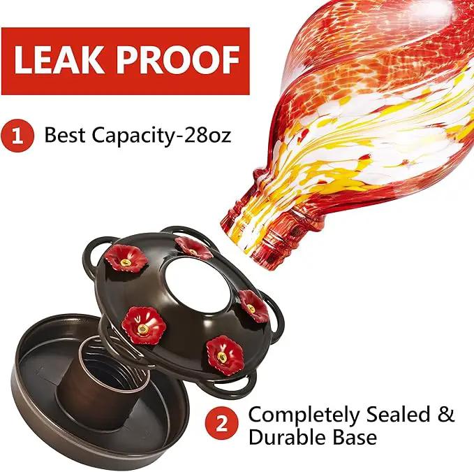 LUJII Ice Cream Shaped Spiral Hummingbird Feeder, Hand Blown Glass, 28 fl.oz, Leak Proof & Rustproof, Includes an Ant Moat for Outdoors Hanging, Unique & Stylish Garden, Outside & Backyard Decor (Red) by GreenHaven Gardens