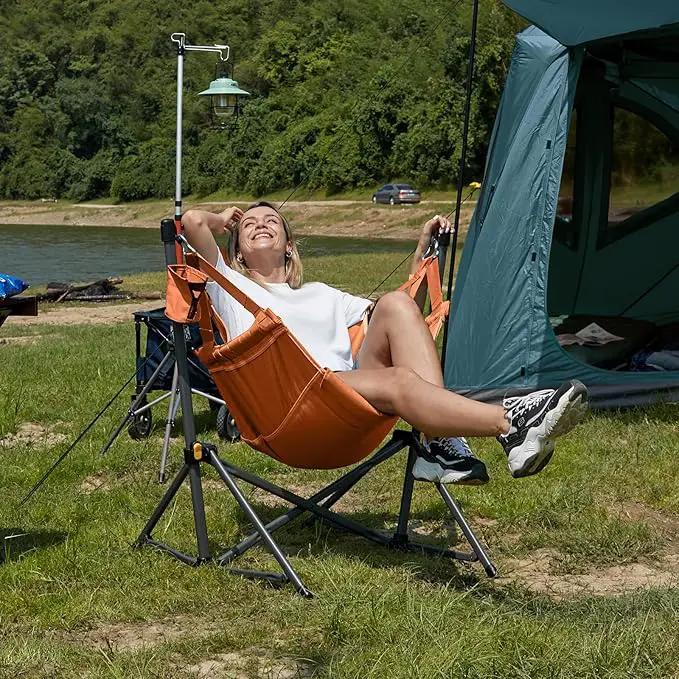 TIMBER RIDGE Hammock Camping Chair with Adjustable Backrest, Heavy Duty Folding Hammock Chair Supports 300lbs, Portable Hammock Chair for Camping, Travelling and Patio, Orange 2 Pack by GreenHaven Gardens