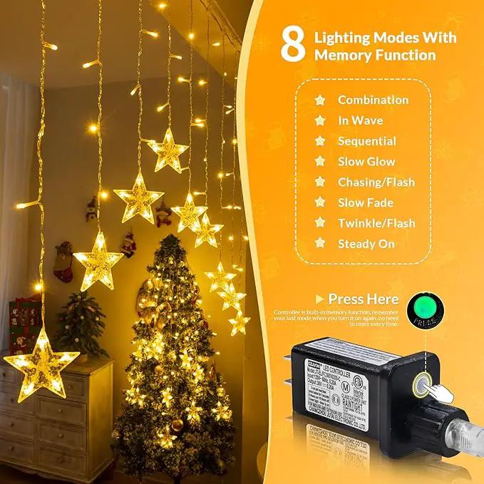 YOUNGAR Stars Icicle Lights, Stars Curtain Lights,11.5ft 118LED Hanging for Home Bedroom Ceiling, Warm White Lights Decor for Wall Indoor, Outdoor, Party, Garden Christmas by GreenHaven Gardens