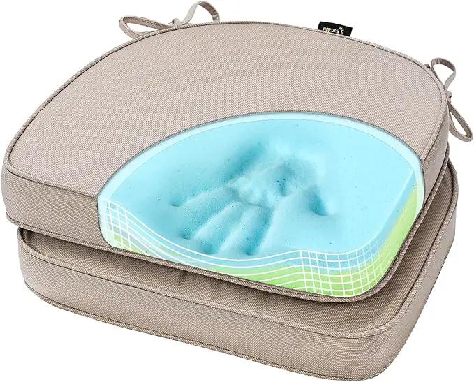 SUNROX Gel Memory Foam Chair Cushions, FadeShield Water-, Stain-Resistant Durable Reversible Seat Cushion Pads with Ties for Indoor/Outdoor Kitchen Dining Office, 19"x19", Set of 2, Husk Birch by GreenHaven Gardens