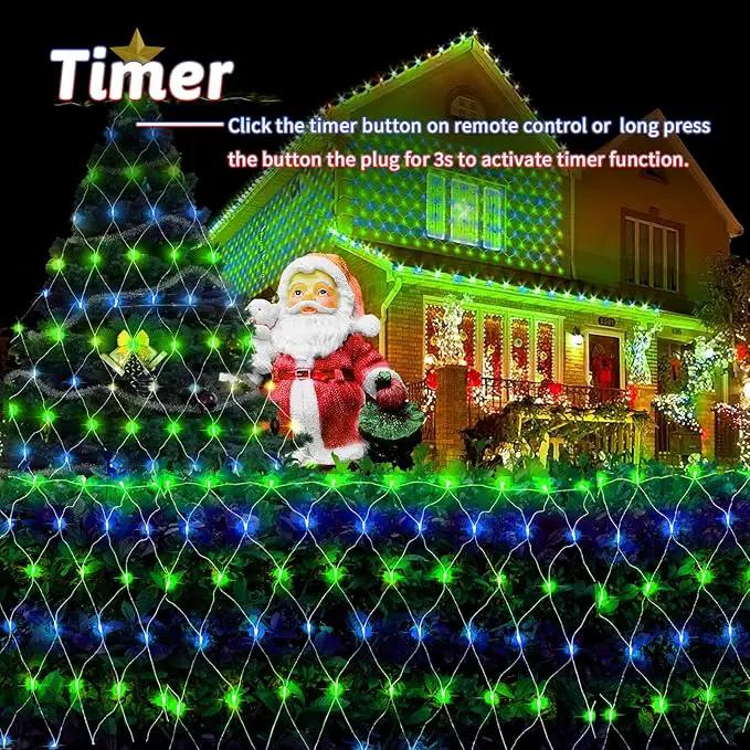 200 LED Christmas Net Lights Outdoor Decorations 3M*2M Mesh Lights Fairy String Lights Plug in with Timer 8 Modes Waterproof for Outside Bush Window Wall Patio Fence Party Decor-Blue and Green by GreenHaven Gardens
