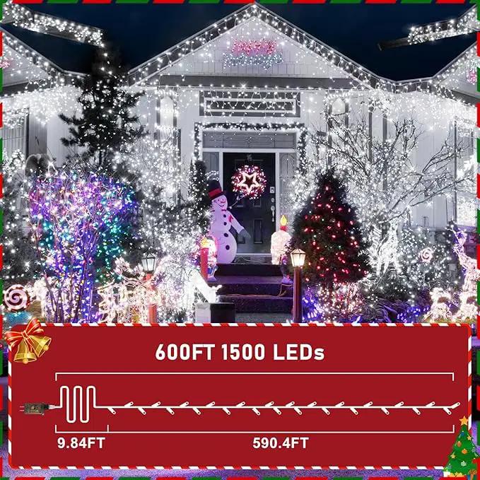 KNONEW 600ft 1500 LED Christmas String Lights Outdoor Green Wire 8 Modes & Timer Fairy Light Plug in Waterproof Patio Lights for Xmas Yard Tree Wedding Party Holiday Decorations (Cool White) by GreenHaven Gardens