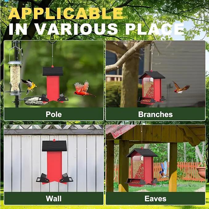 Squirrel Proof Bird Feeder for Outdoor Hanging,Metal Bird Seed Feeder with Bilateral Weight Activated Perches,5LB Large Capacity Wild Bird Feeders for Outside,Easy Refill and Clean,Red by GreenHaven Gardens