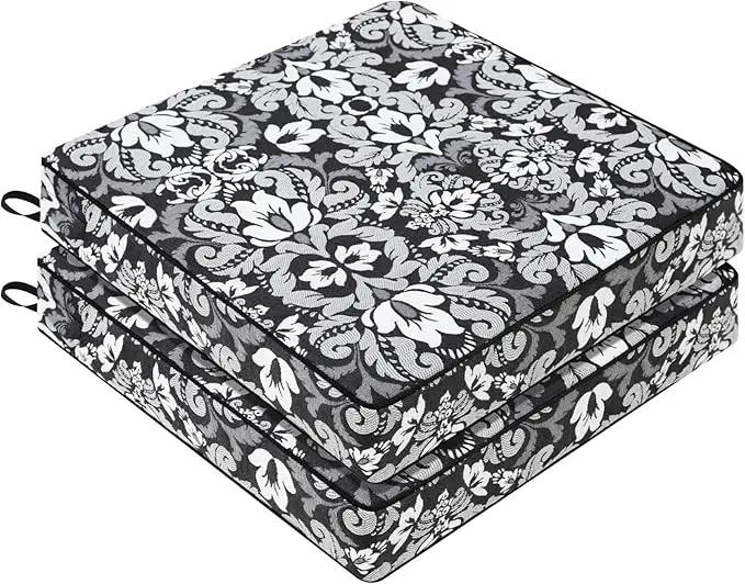 Favoyard Outdoor Chair Cushion 22 x 22 x 3 In Waterproof Pattern Fade Resistant Cushions for Patio Furniture with Removable Cover Attach Straps 28D Foam Insert Cushions Pads for Seat Sofa Couch 2 Pack by GreenHaven Gardens