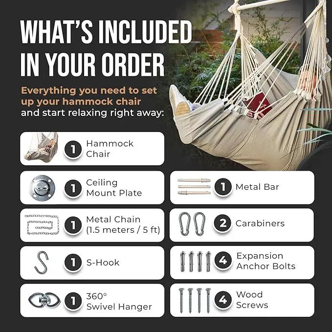 Hanging Hammock Chair Swing – Hanging Chair Outdoor & Indoor - Hammock Swing Chair – Quick & Easy Setup with Hardware Kit – Durable & Spacious Full Body Support – Holds 440 Lbs by GreenHaven Gardens