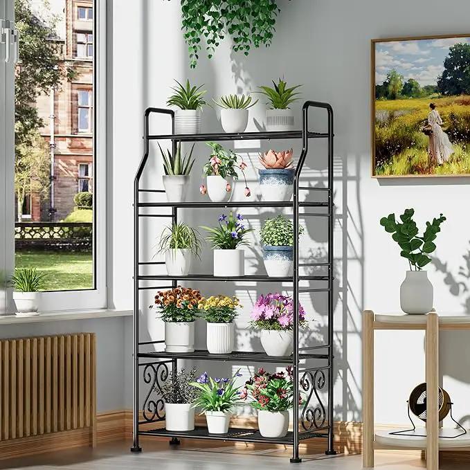 GIOTORENT Plant Stand Outdoor Indoor 5 Tier Metal Waterproof - 53.2" Plant Shelf for Patio, Balcony, Living Room, Large Capacity Tiered Plant Rack, Black by GreenHaven Gardens
