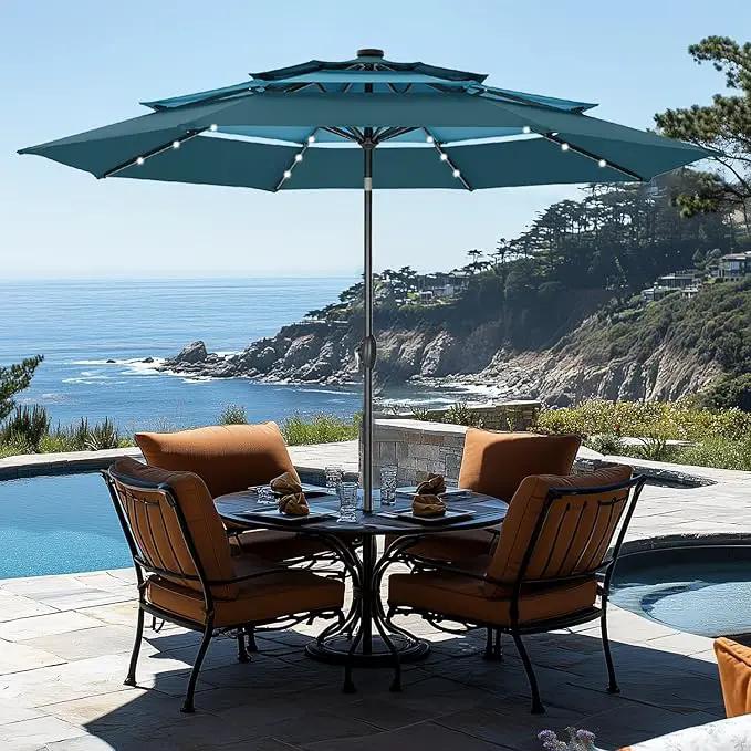 GREEN PARTY 10ft Outdoor Patio Umbrella, Auto-Tilt Market Table Umbrellas with Crank, 8 Sturdy Ribs & 1.5" Pole UV Protection for Garden Deck Backyard Pool by GreenHaven Gardens