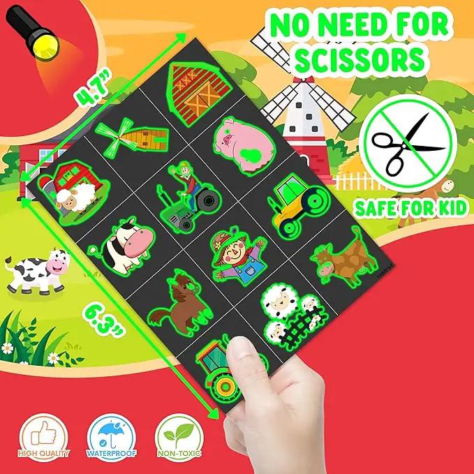 96 PCS Farm Barnyard Animal Glow In The Dark Pre-Cut Temporary Tattoos Sticker 1st First 2nd Birthday Decorations Party Favors Supplies Gift Boy Girl Farmhouse Tattoo School Reward Themed (Luminous) by GreenHaven Gardens