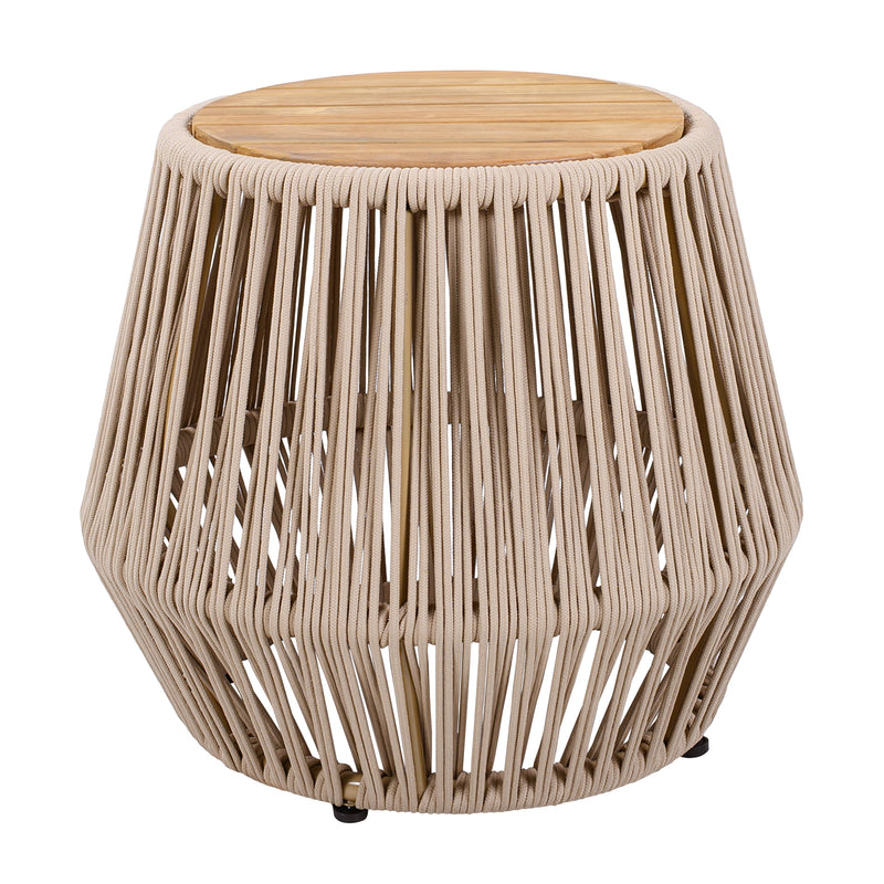 Acacia Wood Side Table with Beige Rope Base by HouseOfZazla