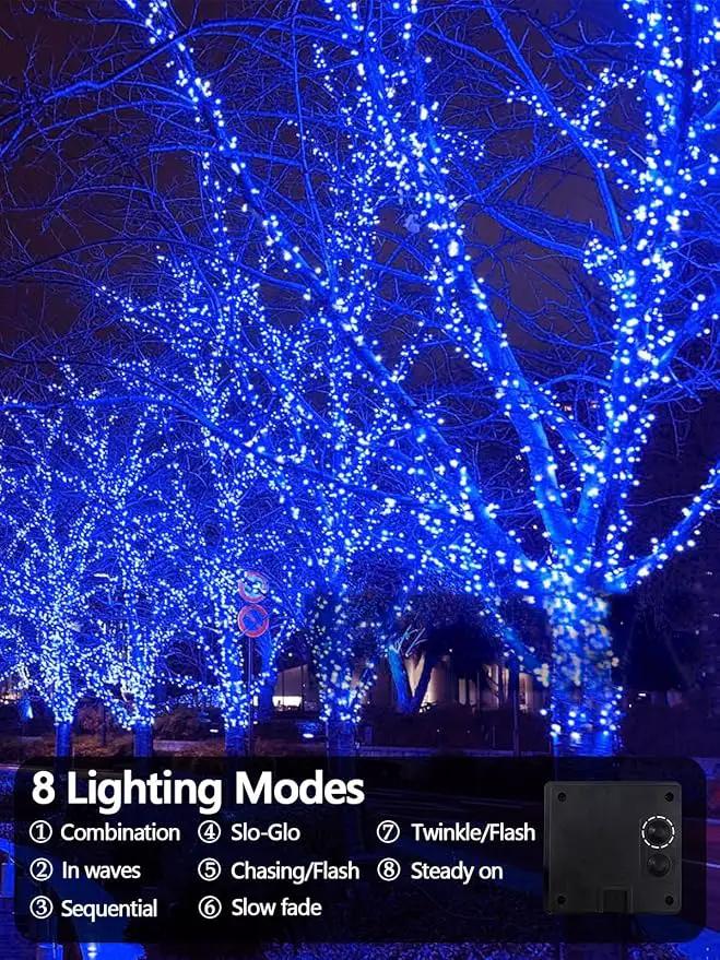 EEW 2-Pack 200 LED Solar String Lights Outdoor, Solar Christmas Lights with 8 Lighting Modes, Waterproof Green Wire Solar Tree Lights for Outside Xmas Wedding Party Garden Patio Decorations (Blue) by GreenHaven Gardens