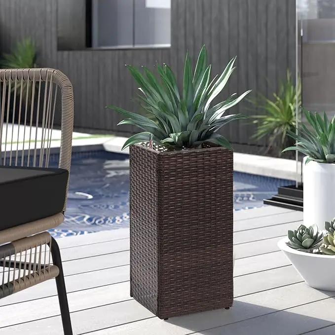 LEWIS&WAYNE Set of 2 Tall Planters for Outdoor Plants Handmade 24'' Wicker Tall Square Planter Box with Removable Liners Modern Planter for Indoor Outdoor Garden Patio Front Porch - Brown by GreenHaven Gardens