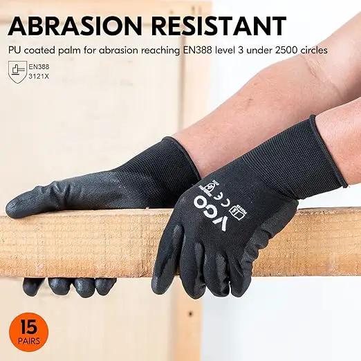 Vgo... 15-Pairs Safety Work Gloves, Gardening Gloves, Polyurethane Coated, Dipping Gloves, Latex Free (Size XL, Black, PU2103) by GreenHaven Gardens