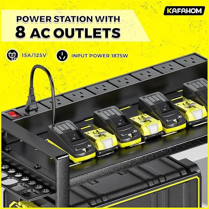 KAFAHOM Power Tool Organizer with Charging Station.Garage 8 Drill Holder Built in 8 Outlets Power Strip,Tool Storage Shelf Wall Mount,Tool Battery Organizer with Screwdriver/Hammer/Air Tool Rack by GreenHaven Gardens