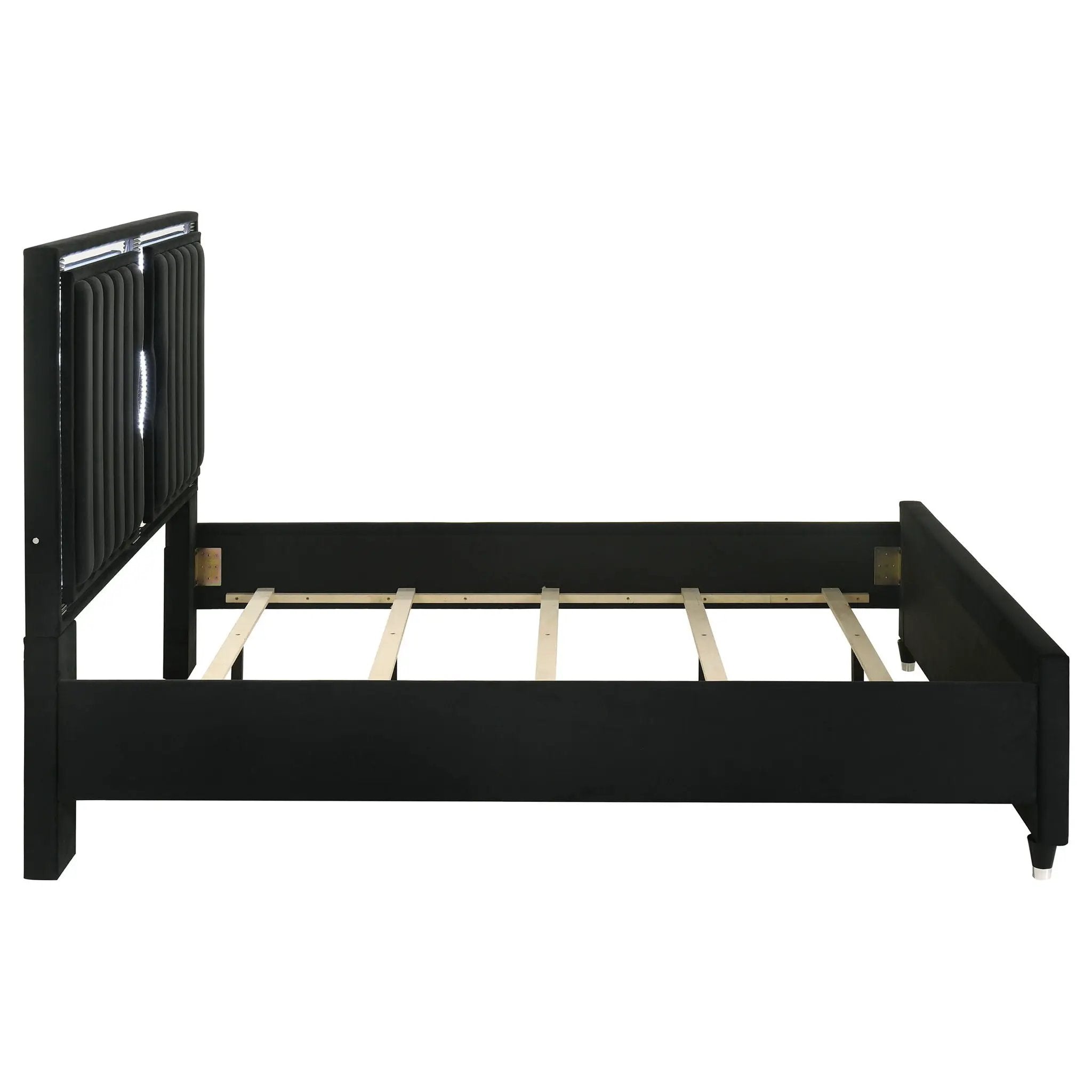 Ravenne Velvet Upholstered California King LED Panel Bed Black by Unique Piece Furniture
