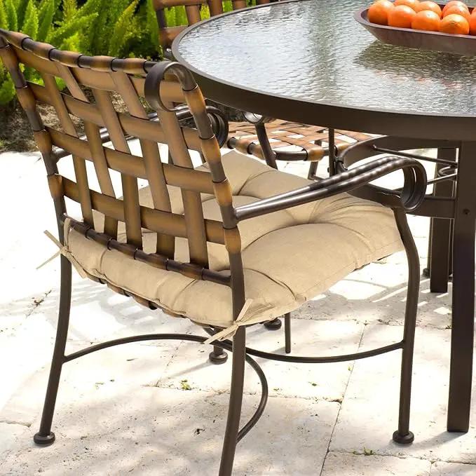 Aoodor 19" x 19" x 5" Tufted Outdoor Chair Cushions, Water Resistant & Fade Resistant Polyester Dining Chair Pads with 2 Straps for Patio Furniture, Set of 4 by GreenHaven Gardens