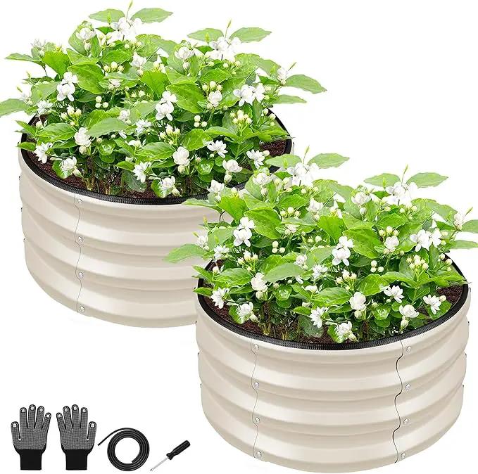 ZXZYHFTY Round Galvanized Raised Garden Bed kit,White Outdoor Garden Raised Planter Box, Round Large Metal Raised Garden Beds for Vegetable 2 * 2 * 1ft 2 Pcs by GreenHaven Gardens